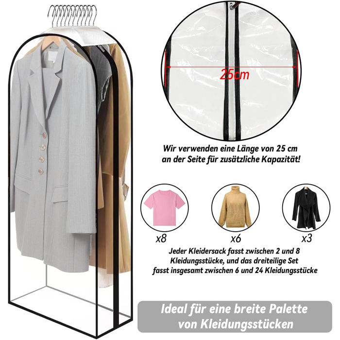 Прозорі мішки для одягу 2 шт. 110x60x25 см - захист та зберігання одягу під час подорожей