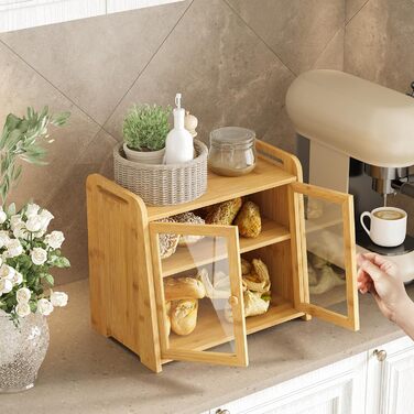 AMBIRD Бак для хліба з бамбука 20л - велика місткість з прозорими акриловими дверцятами, подвійне зберігання з вентиляцією та бічними ручками - зберігає хліб свіжим та організовує кухонний простір, CBBNA002EUAM13