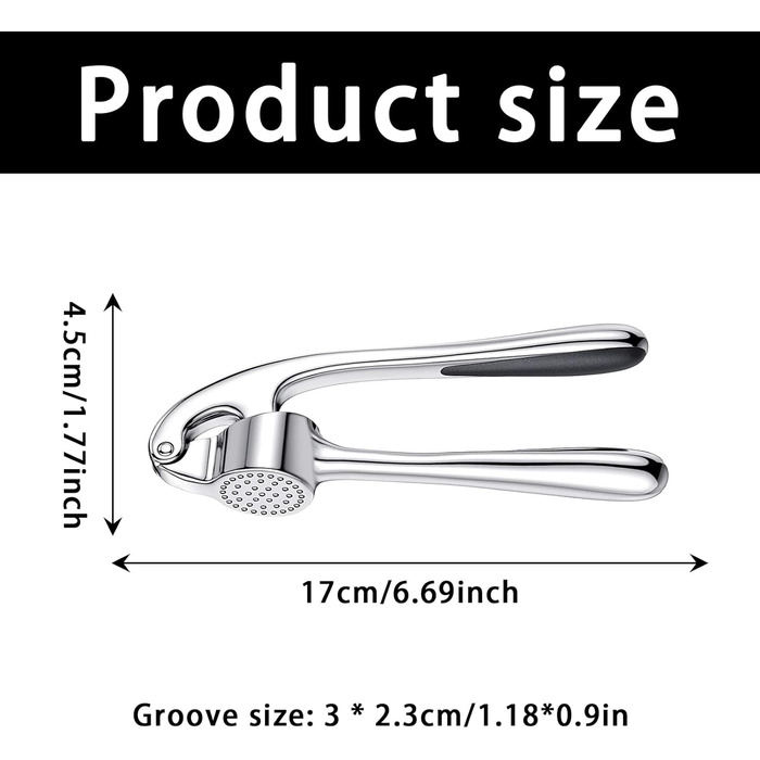 Пресс для часнику з нержавіючої сталі, придатний для миття в посудомийній машині, прес для часнику, подрібнювач часнику, тестер-переможець – легко чистити, кухонні помічники з очищувачем часнику та щіткою