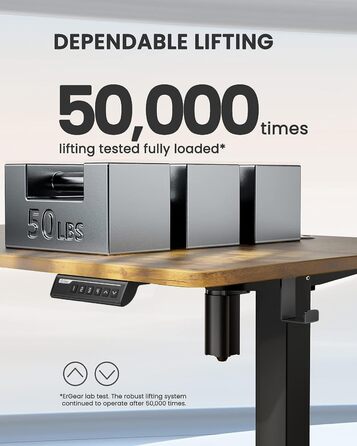 Електричний регульований стіл ErGear 120×60 см, ергономічний комп'ютерний стіл для дому та офісу з 4-позиційною пам'яттю, вінтажний коричневий