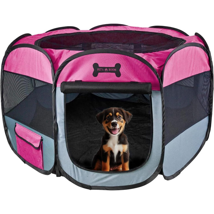 Вольєр для цуценят Petigi XL, 115x115x65 см, рожевий. Підходить для собак, кроликів, морських свинок, котів.