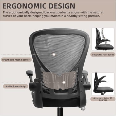Ергономічне офісне крісло з підтримкою попереку та регульованою підголівником, велике сидіння, для офісу та дому (без підголівника)