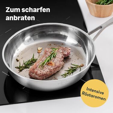 SILBERTHAL 3-Piece Stainless Steel Fry Pan Set - 20, 24, & 28cm - Induction Compatible, Non-Stick, Oven Safe up to 250°F