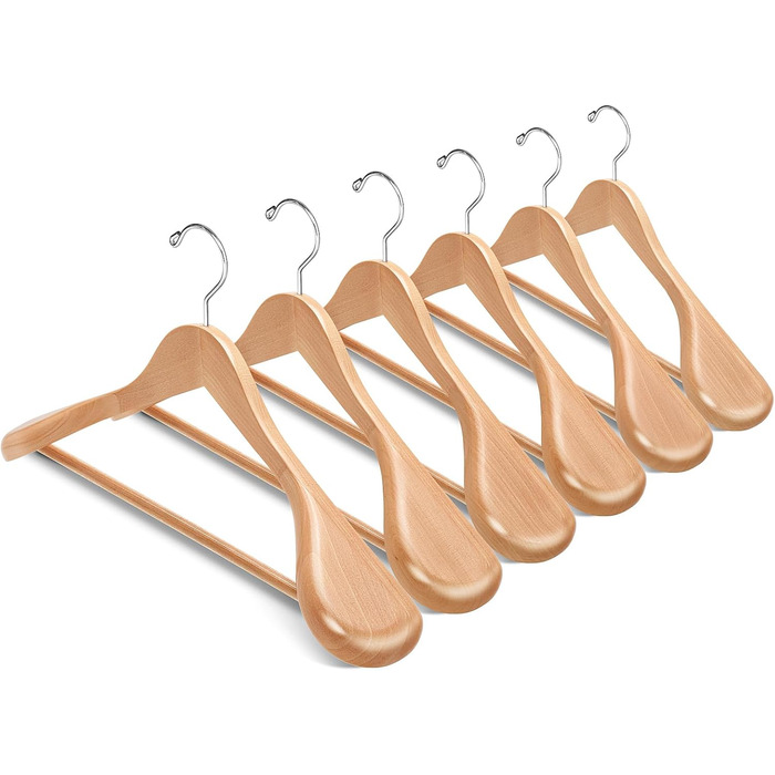 Amber Home 10-Piece 44.5cm Natural Wooden Clothes Hangers with Wide Shoulders (5.8cm), Sturdy and Shiny Hanger with Round Bar for Suit, Jacket, Coat, Shirt, Trousers