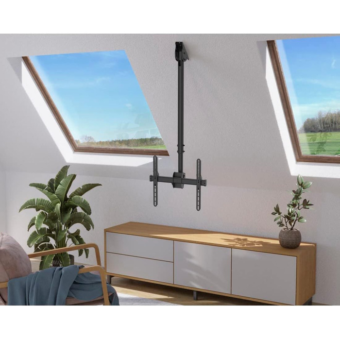 Hama TV Ceiling Mount - Adjustable, Tilting, Swivel, Foldable - Fits TVs 19-65 Inch - Black (Single)