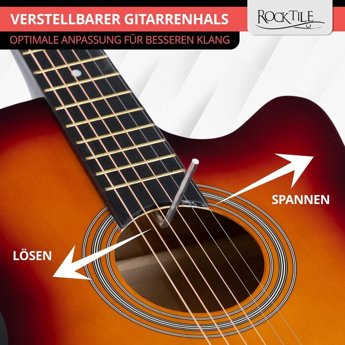 Rocktile WSD-5C-SB: Акустична гітара Westerngitarre Slim Line Dreadnought - Комплект з чохлом, струнами, ременем та медіатором - Sunburst
