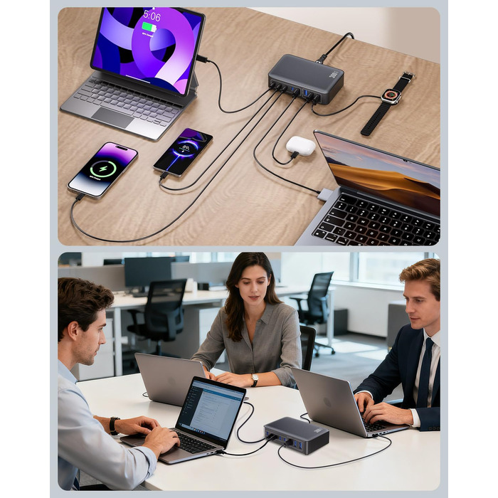 Зарядний пристрій USB-C 8-в-1, 300W, GaN адаптер для MacBook, iPhone, iPad, Samsung, ноутбуків – швидка зарядка PD