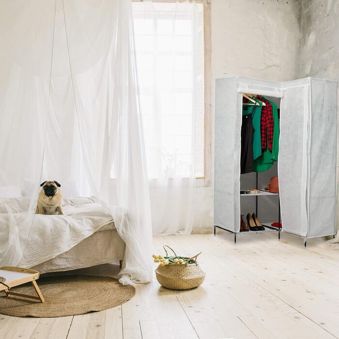 Relaxdays Corner Wardrobe, 3rd Generation, 8 Shelves, 2 Clothes Rails, Plug-in System, 2 Doors, WHD: 169x100x83 cm, white