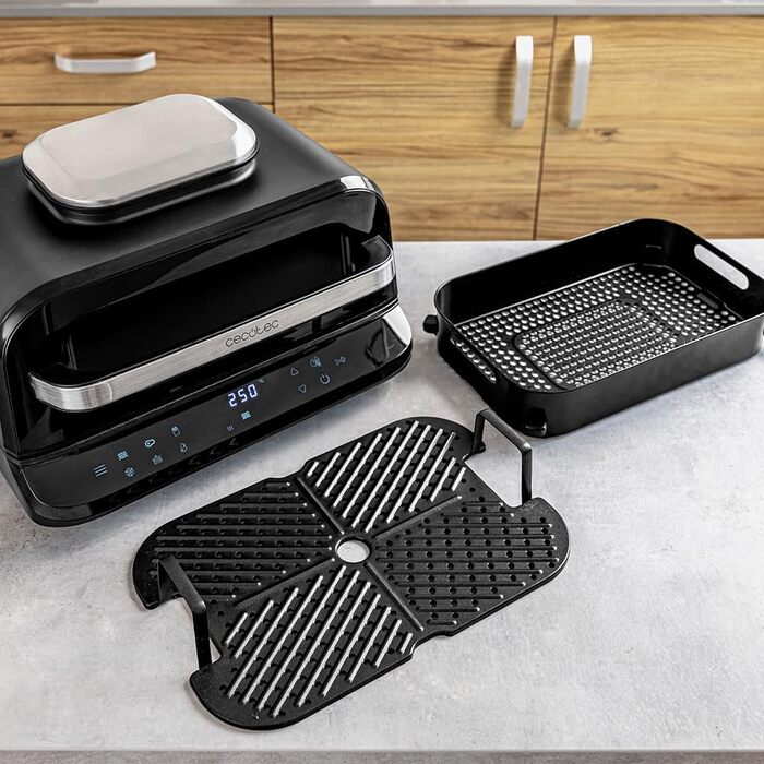 Cecotec Oil-Free Grill Air Fryer 6 L Cecofry FireDome 6000. Air Fryer. 2400 W, 6 cooking modes and 4 grilling levels, adjustable thermostat, including temperature sensor and 6-liter accessories.