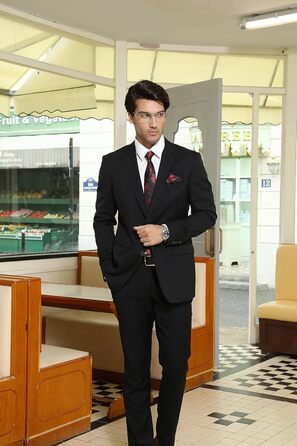 Чоловіча краватка HISDERN 160 см з кишеньковим хустиком. Набір для весілля, бізнесу. Шовкова краватка з квітковим принтом чорного та червоного кольорів.