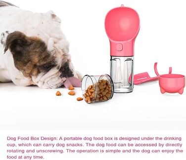 Подорожній набір для собак: миска, пляшка та диспенсер корму (рожевий, 350 мл)
