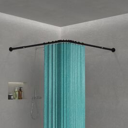 Штанга для душу L-подібної форми, розсувна, 62–94 x 141–174 см, з 16 кільцями, для ванни/душу, чорний нержавіючий сталь