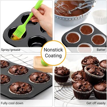 6-Cup Muffin Tin, Non-Stick Coated, 2 Pack, Carbon Steel, Muffin Tin, Baking Pan Set, Cupcake Baking Pan for Oven