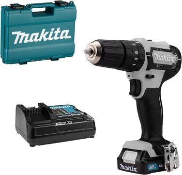Акумуляторний дриль-шуруповерт Makita HP333DSAX1 12V, 2.0 Ah, 2 акумулятори + зарядний пристрій у транспортному кейсі (білий)