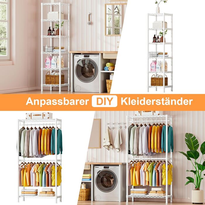 Розширюваний вішак для одягу, металевий гардеробний стійка з регульованими полицями (білий)