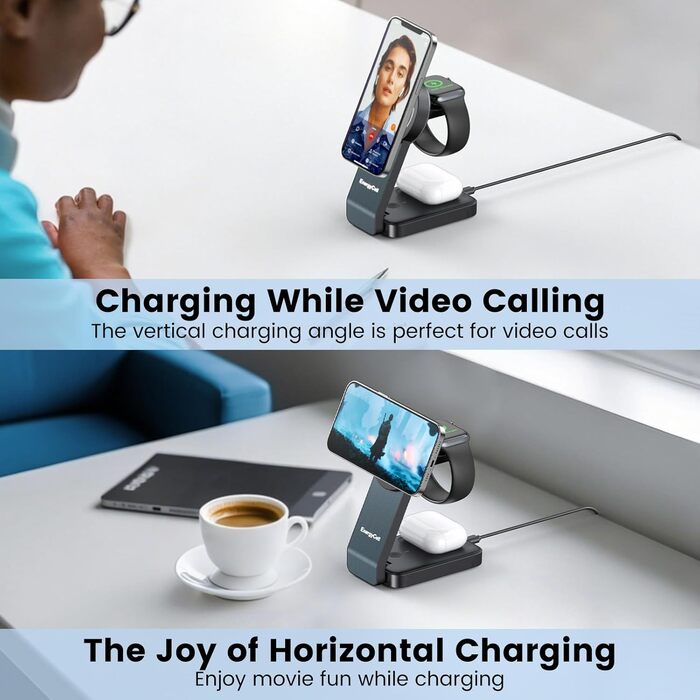 3-в-1 Зарядний пристрій MagSafe: Бездротова зарядка для iPhone 16/15/14/13/12, годинників та AirPods Pro/2/3 - Чорний (15W)