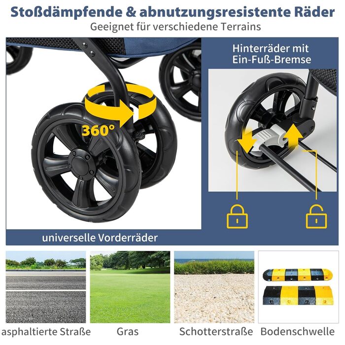 Візок для собак COSTWAY, складаний, до 40 кг, з подушкою, з сітковими віконцями, верхньою полицею, 2 дверцятами та бічними кишенями, блакитний