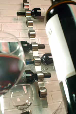 blomus -CIOSO- Wine Bottle Wall Mount in Exclusive Design, Brushed Stainless Steel, Space for 8 Bottles, Exceptional Wine Presentation, High Quality (H / W / D: 74.5 x 3.5 x 7 cm, Stainless Steel, 65193)