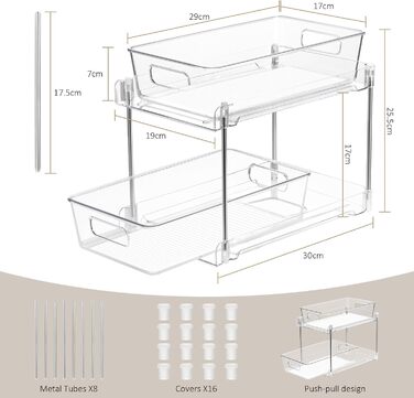 Cinnani 2 Pack 2-Tier Under Sink Shelf, Kitchen Cabinet, Refrigerator, Under Cabinet Organizer, Multifunctional Acrylic with Sliding Drawer Kitchen Shelf for Food Storage Containers, Spice Rack, Cosmetics