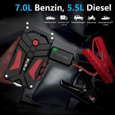 Powerbank Starthilfe 3000A 12V: Зарядний пристрій для автомобіля, SUV, мотоцикла з LED ліхтариком. Запуск до 7.0л бензину або 5.5л дизеля.