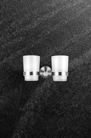 Ambrosya Toothbrush Holder with Wall Mounting - Glass Cup Holder Toothbrush Holder Toothpaste Bath (Brushed Stainless Steel)