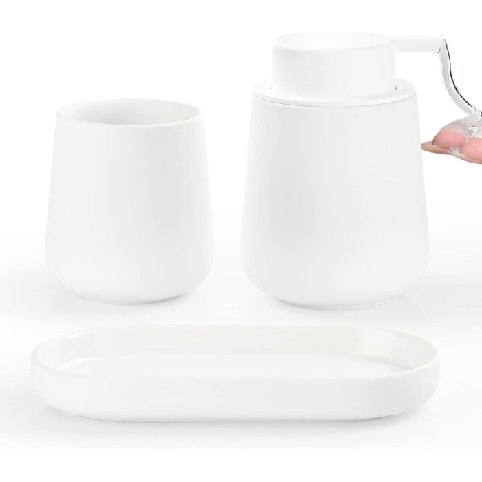 Набір аксесуарів для ванної кімнати Umlaca: мильниця, дозатор мила 350 мл, стакан для зубної пасти 320 мл, білий