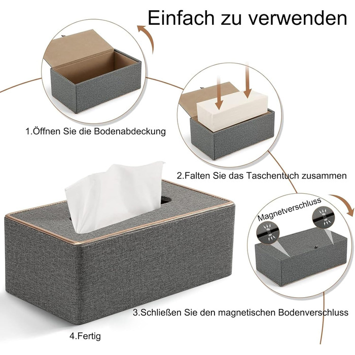 Скляниця для серветок Rarapop з PU-шкіри, сіра - органайзер для ванної, тумбочки, офісу