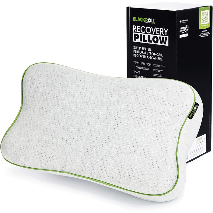 BLACKROLL® Recovery Pillow (50 x 30 cm), orthopedic pillow for restful sleep, ergonomic head pillow with travel bag for travel, neck pillow made of viscose memory foam, Made in Germany, light gray