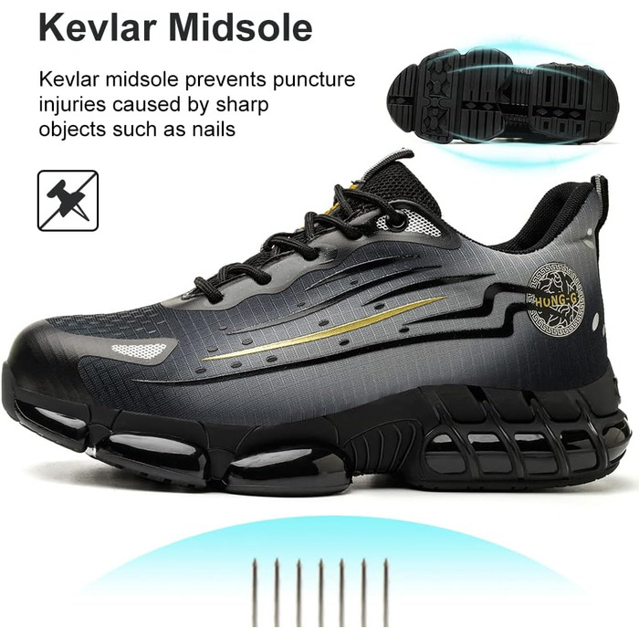 Робочі черевики AIMAYEE з металевим носком: легкі, дихаючі, для жінок та чоловіків, сірі та чорні, розмір 41 EU