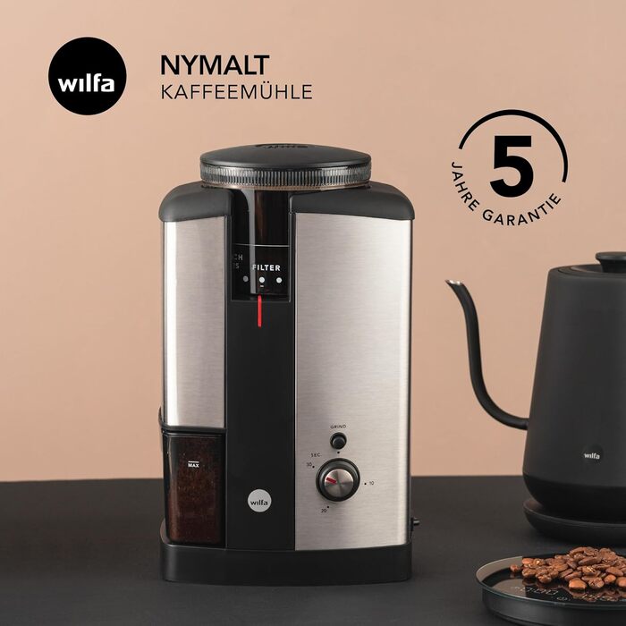 Кавомолка Wilfa SVART NYMALT - с контейнером для зерен 250г, 160 Вт, легко чиститься, срібна