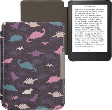 Чохол-книжка kwmobile для Kobo Clara 2E / Tolino Shine 4 - з візерунком єгипетських ієрогліфів, золото-чорний (різнобарвні динозаври, фіолетовий, жовтий, блакитний)