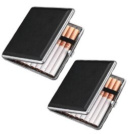 Чохол для сигарет на 20 сигарет, чорний, з кліп-застібкою, PU шкіра, 10 x 9.5 x 1.9 см