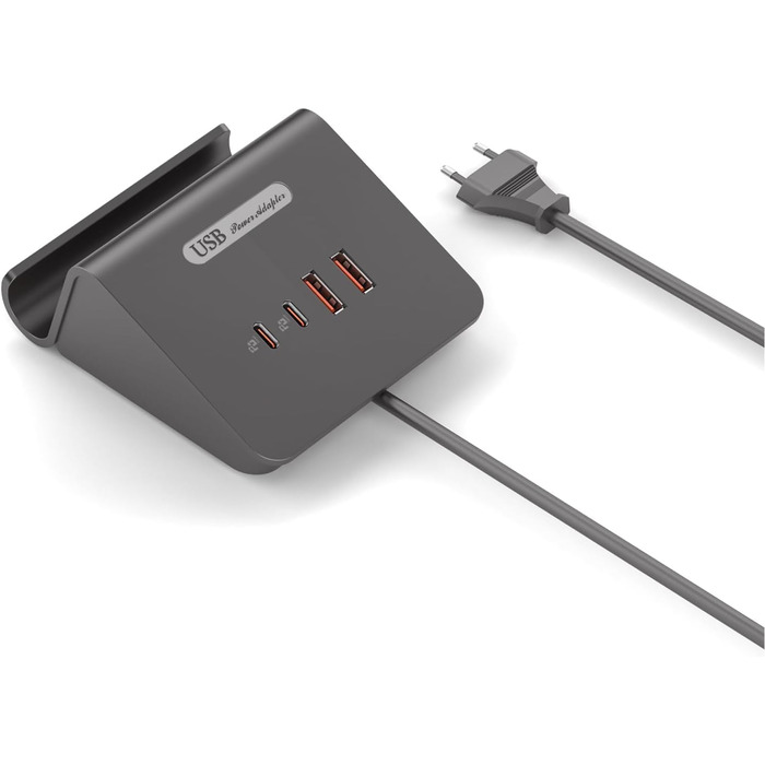 Багатопортова USB зарядка POANES 25W: зарядний станція на 4 порти для iPhone, Samsung, LG, Huawei та інших пристроїв (чорний/сірий)