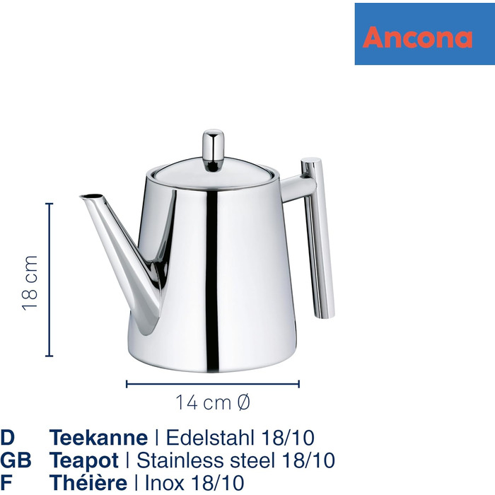 Kela Teapot with infuser, stainless steel teapot 1.7 l ANCONA, teapot for loose leaf tea and tea bags, tea maker, silver