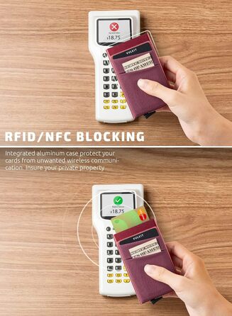 Чоловіче картхолдер VULKIT з RFID NFC захистом та відділенням для грошей - компактний картхолдер для 5-7 карток та банкнот (вишневий)