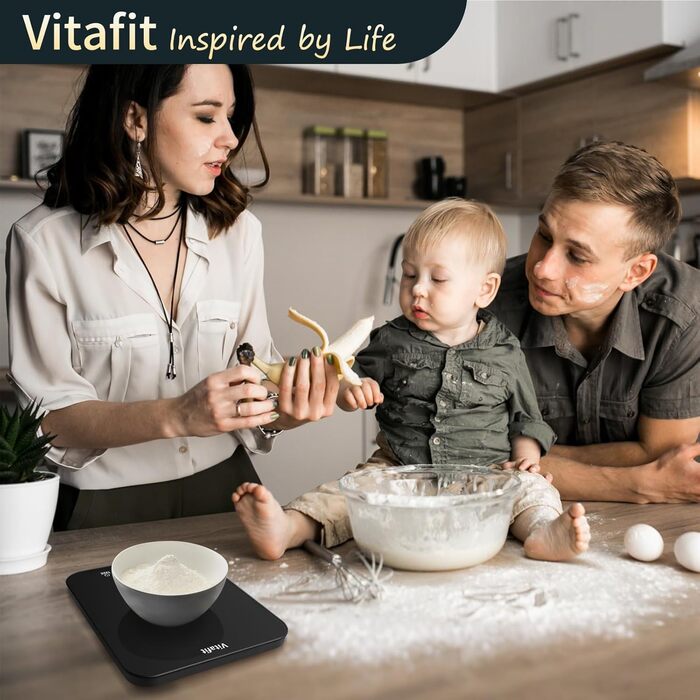 Кухонні ваги Vitafit 15 кг з цифровим дисплеєм, точність 1 г, для приготування їжі та випічки, з LED, срібно-чорного кольору