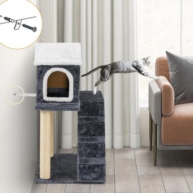 Драбина-кіготь для котів SOARS, 90 см, сірий котячий будиночок з сизалю