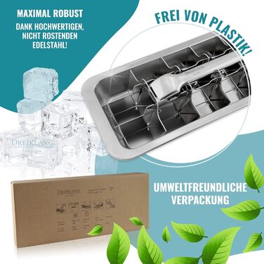 Dreiklang - be smart® Polished 18/8 Stainless Steel Ice Cube Mold with Lever for Effortless Removal | Food-Safe & Durable Ice Cube Maker | Plastic-Free Ice Cube Containers Large | Ice Cube