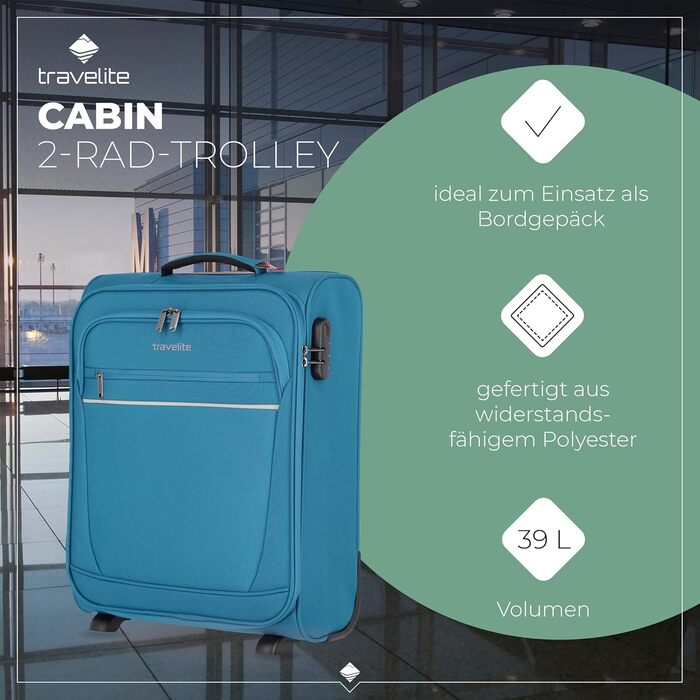 Чемодан-валіза Travelite на колесах, 39 літрів, ручна поклажа, турецький колір, 52 см