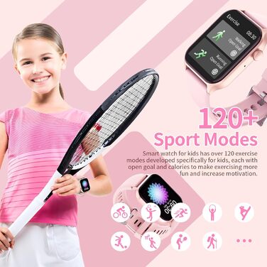 Дитячий розумний годинник Kinderuhr: фітнес-трекер з пульсометром, лічильником кроків, будильником, IP68, водонепроникний, для хлопчиків та дівчаток, рожевий