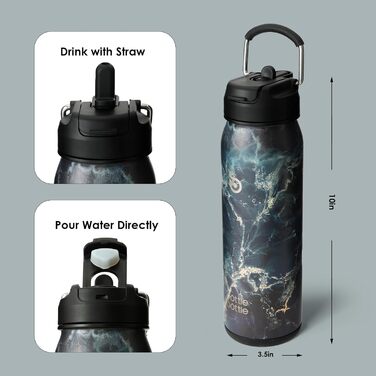 BOTTLE BOTTLE Stainless Steel Water Bottle 24oz (709ml) with Straw Handle and Pill Compartment for Outdoor School, Insulated Sports Bottle (Meteorite)