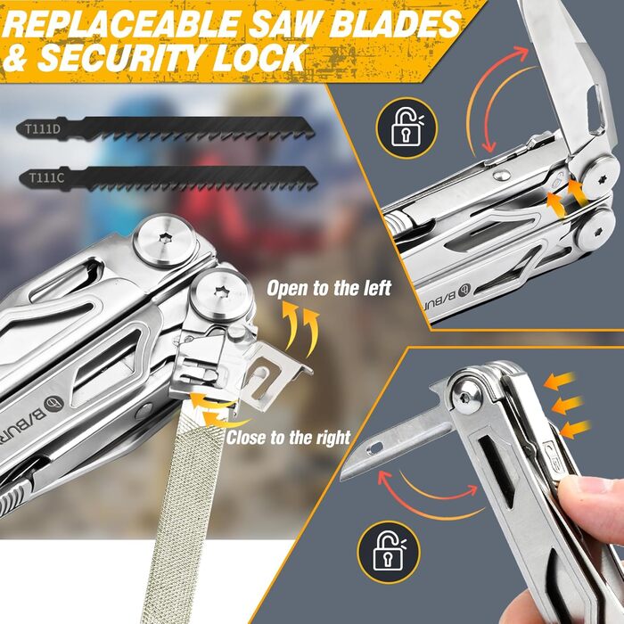 Multitools, Folding Pliers Multi Tool with Improved Scissors and Screwdriver, Stainless Steel with Nylon Pouch, Ideal for Outdoor, Hiking Gift for Dad Men Christmas Gifts