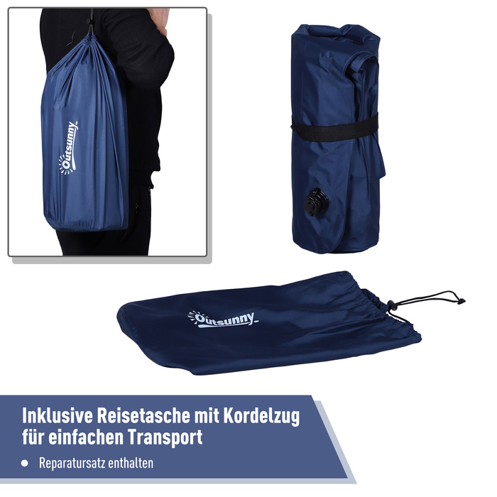 Outsunny Inflatable Air Mattress, Blow-Up Bed, Camping Mat, Navy Blue, 195x138x10cm, made of PVC and Polyester Pongee