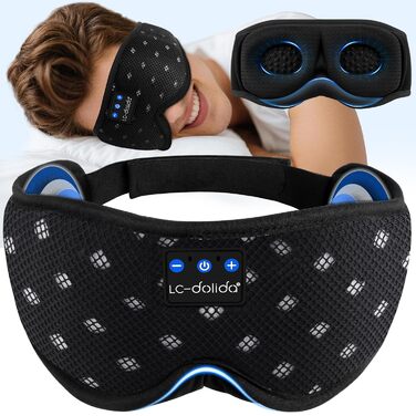 Маска для сну з навушниками Bluetooth 5.4 Dolida, 3D комфорт, чорна - для сну, подорожей, йоги, медитації