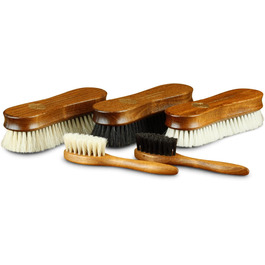 Langer & Messmer 4-Piece Shoe Brush Set made of Horsehair for professional shoe care of smooth leather shoes - includes polishing brushes and cream brushes (5-piece set, Premium)