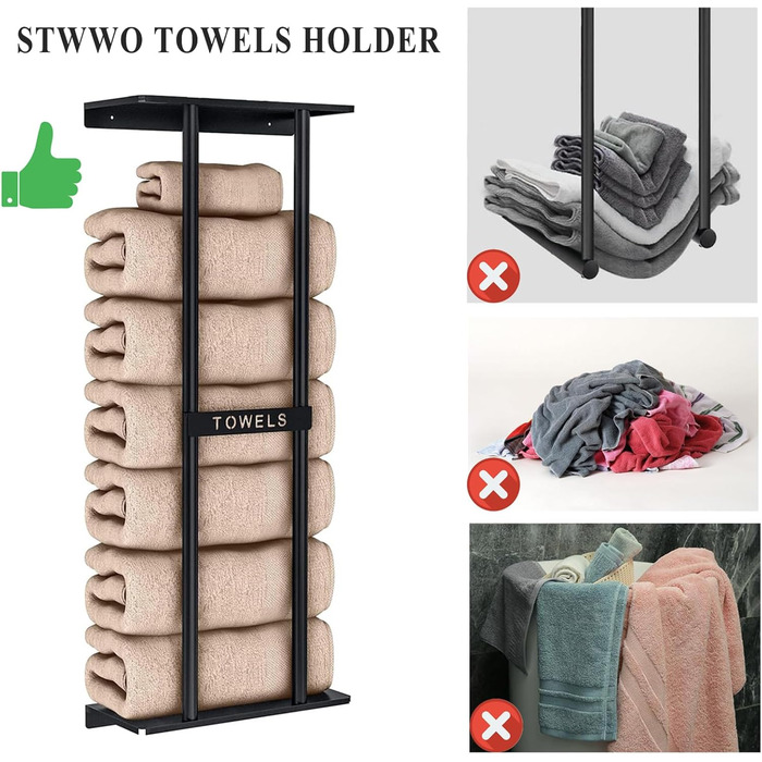 Тримач для рушників на стіну, чорний, 76 см, з полицею. Металевий тримач для рушників та гостей. Аксесуар для ванної кімнати.