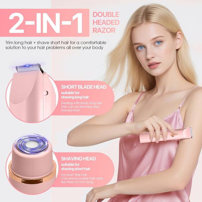 Триммер для бікіні RoserRose 2-в-1: електробритва та триммер для жінок, водонепроникний (IPX7), LCD-дисплей, Type-C зарядка, набір для догляду за шкірою бікіні