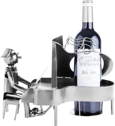 BRUBAKER Wine Bottle Holder Pianist Piano Player Metal Sculpture with Gift Card