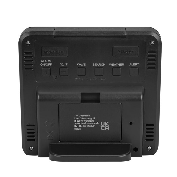 TFA Dostmann digital radio weather station SKY, 35.1152.01, with outdoor sensor, temperature & humidity inside/outside, weather forecast, high/low values, radio clock, 123 x 52 x 117 mm, black