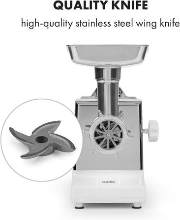 Klarstein Kraftprotz 700W Electric Meat Grinder - Copper Motor, 2 Speeds, Reverse, Aluminum Housing, Stainless Steel Blades